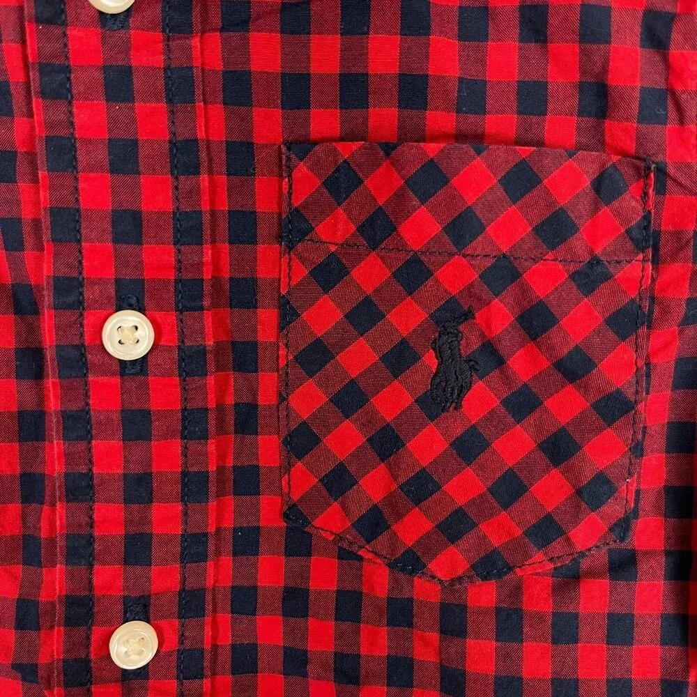 Ralph Lauren Baby Boy Button‎ Up Dress Shirt 12 Months Red Plaid Cotton